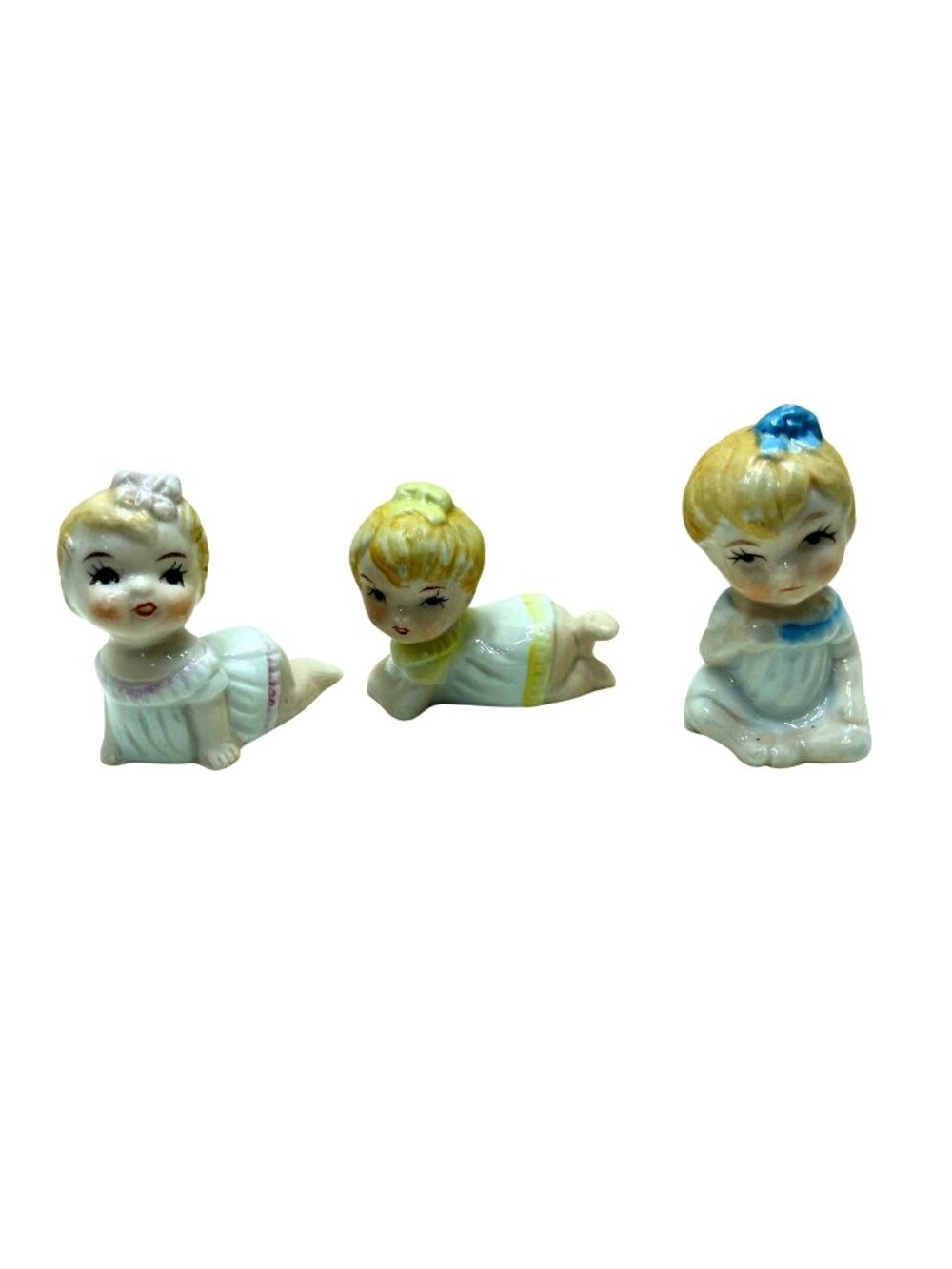 Vintage Ceramic Piano Baby Figurines Set Of 3 Hand-Painted Japan Collectibles